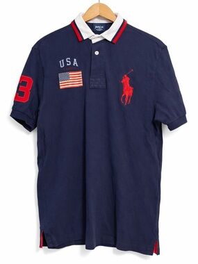 Polo by Ralph Lauren Navy Polo with Red Accents and White Collar